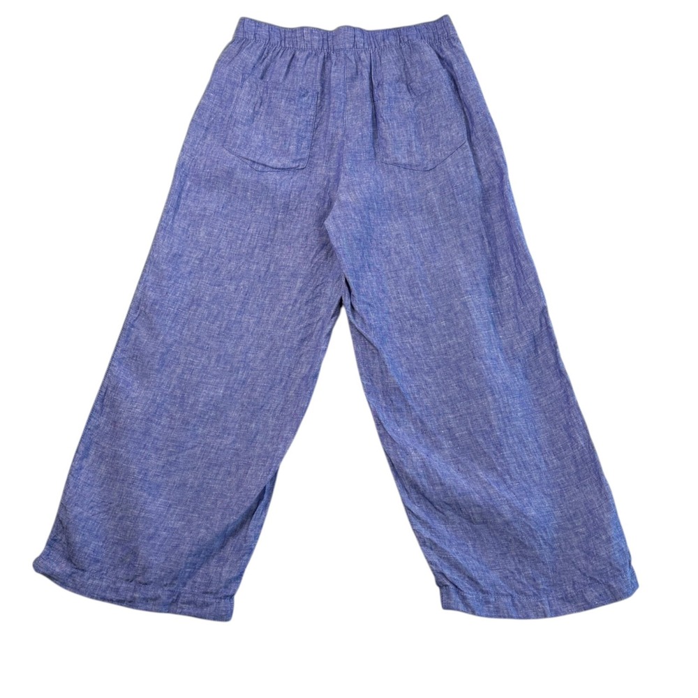 Cynthia Rowley Linen Wide Leg Crop Pants Sz M Blue Coastal Lux Casual Minimalist - Picture 3 of 8